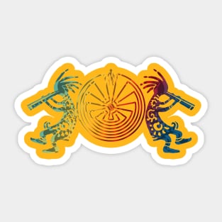 Kokopelli Duo With Man In The Maze Symbol 1 Sticker